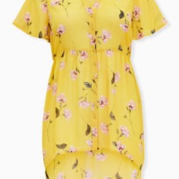 Torrid *NWOT Lexie Babydoll Chiffon  Tunic In Floral Yellow - Size 0 - Picture 16 of 16